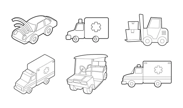 Fahrzeug-Icon-Set, Outline-Stil — Stockvektor