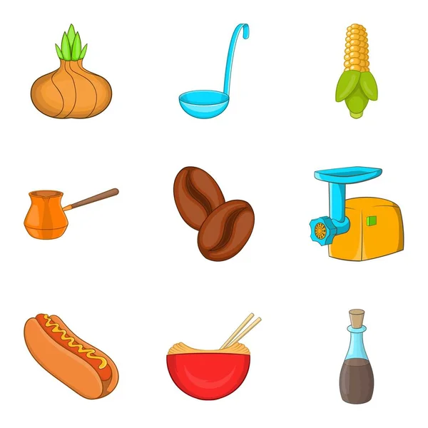 Make a breakfast icons set, cartoon style — Stock Vector