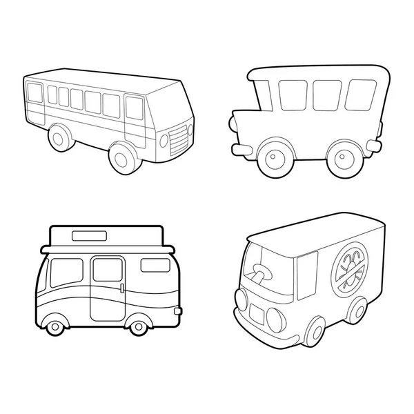 Conjunto de iconos de bus, estilo de esquema — Vector de stock