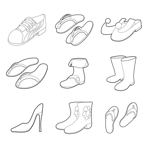 Shoes icon set, outline style — Stock Vector