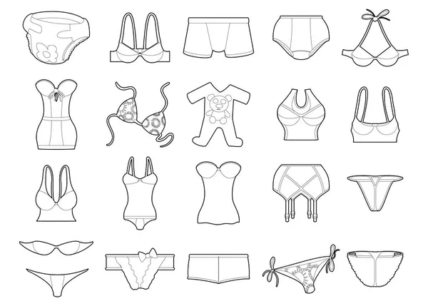 Conjunto de iconos de ropa interior, estilo de esquema — Archivo Imágenes Vectoriales
