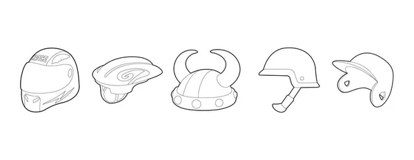 Conjunto de iconos de casco, estilo de contorno — Archivo Imágenes Vectoriales