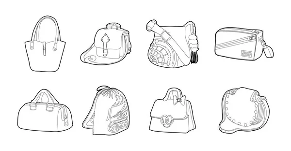 Set di icone borsa, stile contorno — Vettoriale Stock