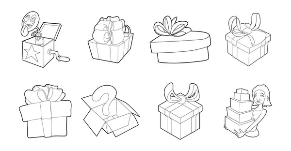 Gift box icon set, outline style — Stock Vector