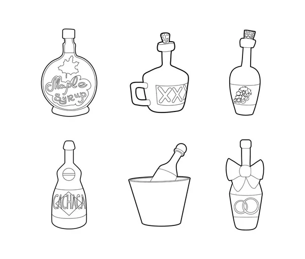 Conjunto de iconos de botella de alcohol, estilo de esquema — Vector de stock