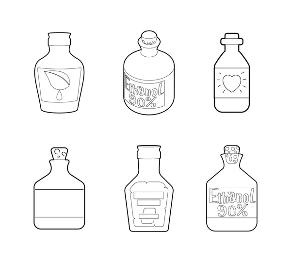 Medical bottle icon set, outline style — Stock Vector