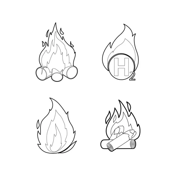 Fire icon set, outline style