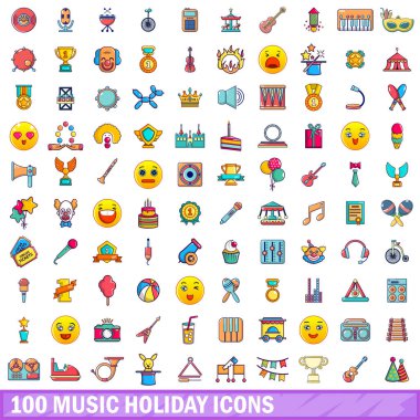 100 müzik tatil simgeler ayarla, tarzı çizgi film