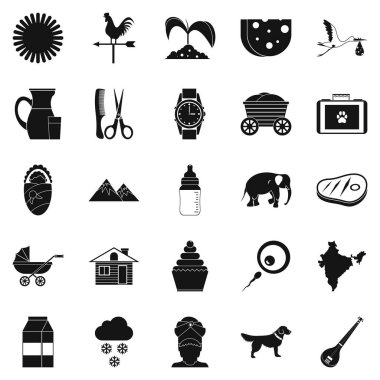 Kırsal ekonomi Icons set, basit tarzı