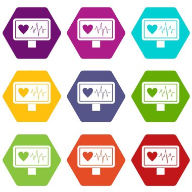 Renk altı yüzlü kalp atışı Icon set