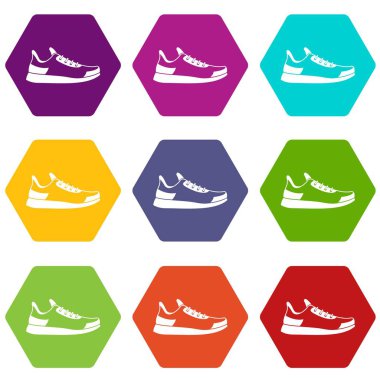 Renk altı yüzlü spor ayakkabı Icon set