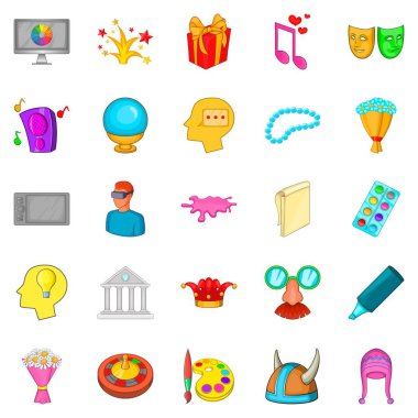 Yaratıcı eğlenceli simgeler ayarla, çizgi film tarzı