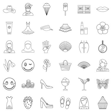 Kozmetik Icons set, anahat stili