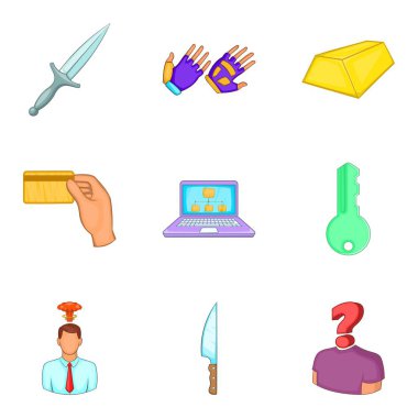 Kötülük Icons set, karikatür tarzı