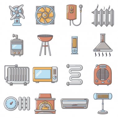 Isı soğuk hava akışı araçları Icons set, karikatür tarzı