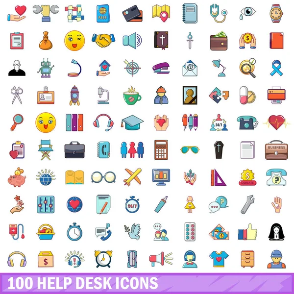 100 iconos de escritorio de ayuda conjunto, estilo de dibujos animados — Vector de stock
