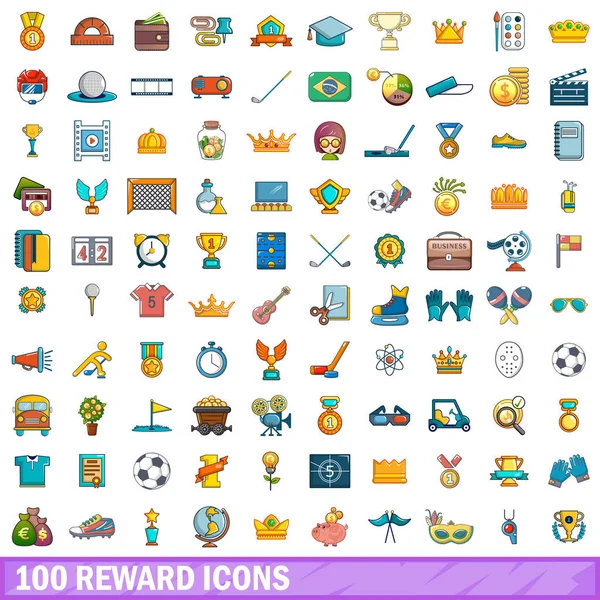 100 iconos de recompensa conjunto, estilo de dibujos animados — Vector de stock