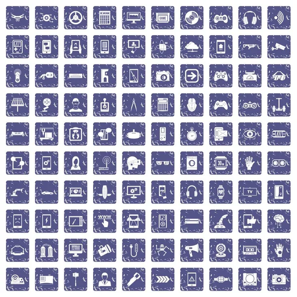 100 gadget icons set grunge sapphire — Stock Vector