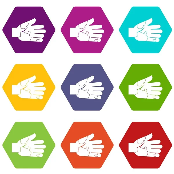 手与污点图标集颜色六面体 — 图库矢量图片