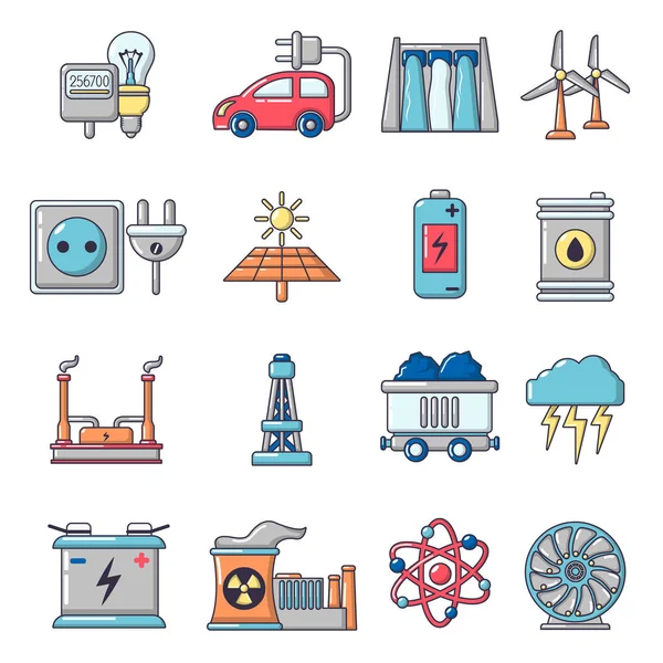 Fuentes de energía iconos conjunto, estilo de dibujos animados — Vector de stock