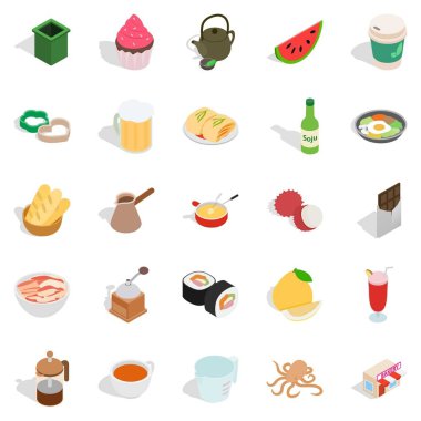 Mutfak esthete Icons set, izometrik stili