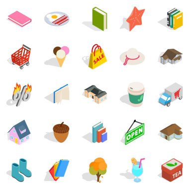 Etiket Icons set, izometrik stil satışı