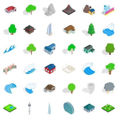 Manzara Icons set, izometrik stili