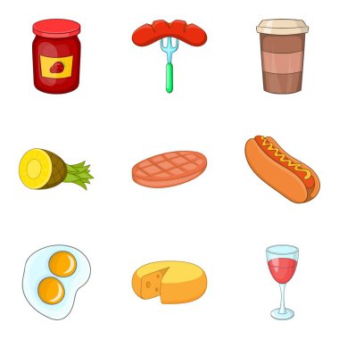 Restoran kahvaltı Icons set, karikatür tarzı