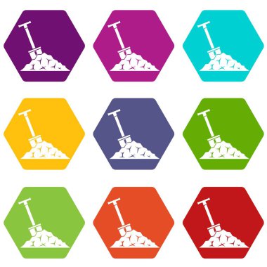 Kömür simge kümesi renk altı yüzlü içinde kürek