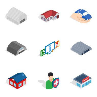 Depolama para Icons set, izometrik stili