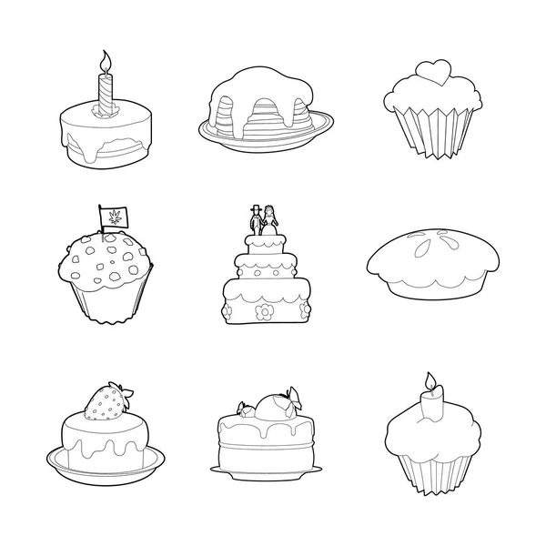 Conjunto de ícones de bolo, estilo de contorno —  Vetores de Stock