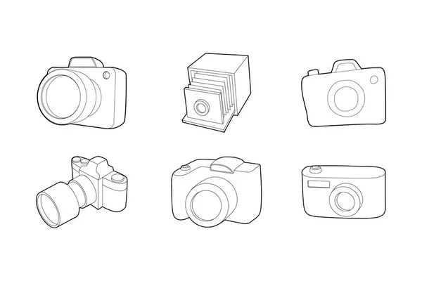 Conjunto de iconos de cámara de fotos, estilo de esquema — Vector de stock