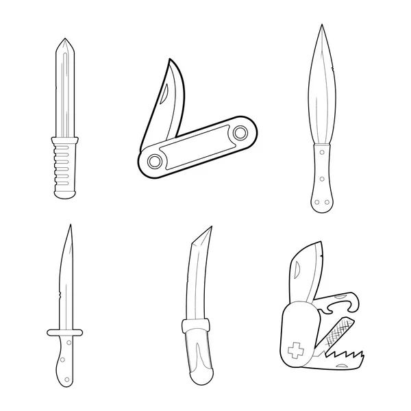 Set icona coltello, stile contorno — Vettoriale Stock