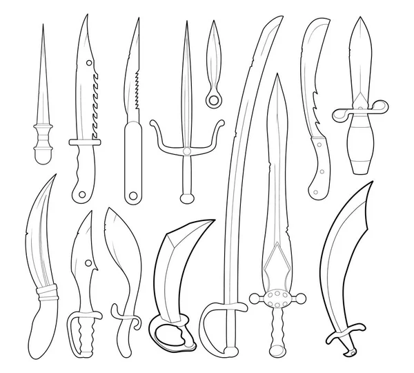 Conjunto de ícone de espada, estilo de contorno —  Vetores de Stock