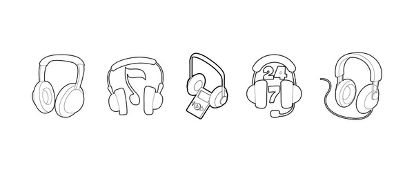 Conjunto de iconos de auriculares, estilo de contorno — Vector de stock