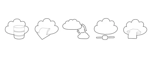 Conjunto de iconos de datos en la nube, estilo de esquema — Archivo Imágenes Vectoriales