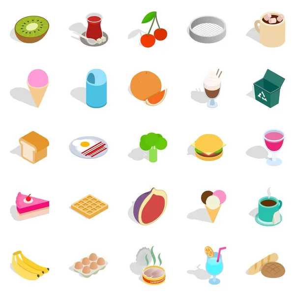 Hacer un conjunto de iconos de desayuno, estilo isométrico — Vector de stock