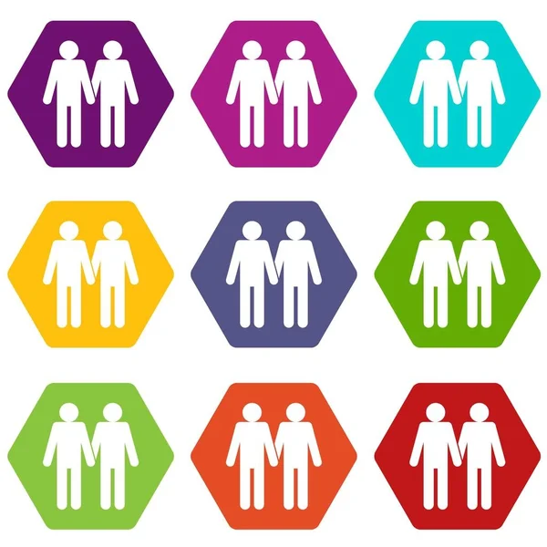 Deux hommes gay icône ensemble couleur hexaèdre — Image vectorielle