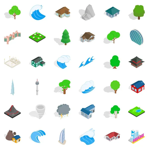 Miami landscape icons set, isometrischer Stil — Stockvektor