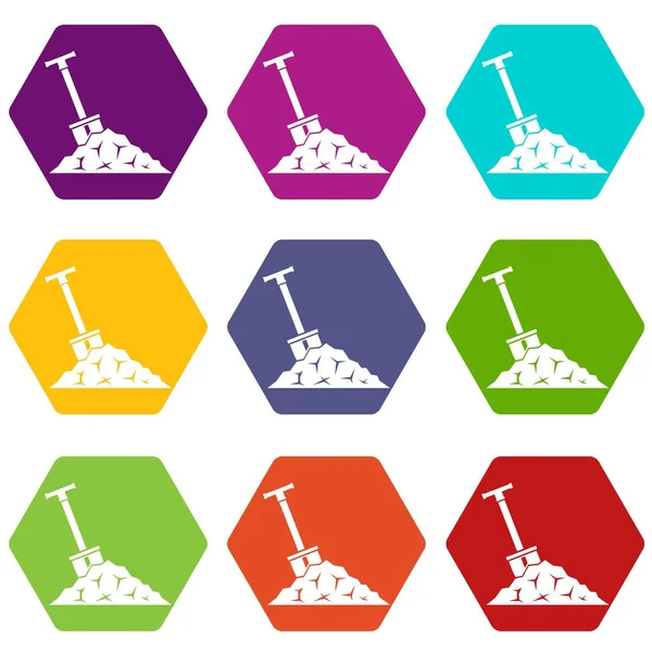 Kömür simge kümesi renk altı yüzlü içinde kürek