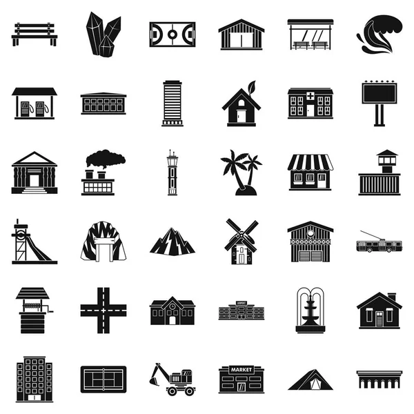 Ensemble d'icônes de bâtiment, style simple — Image vectorielle