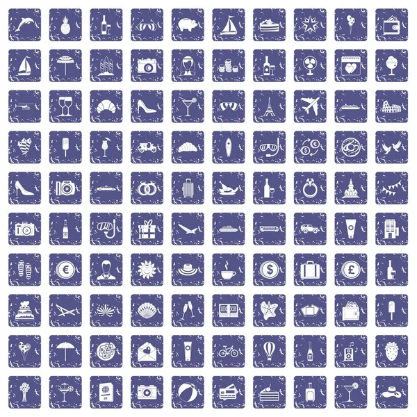 100蜜月图标设置垃圾蓝宝石 — 图库矢量图片