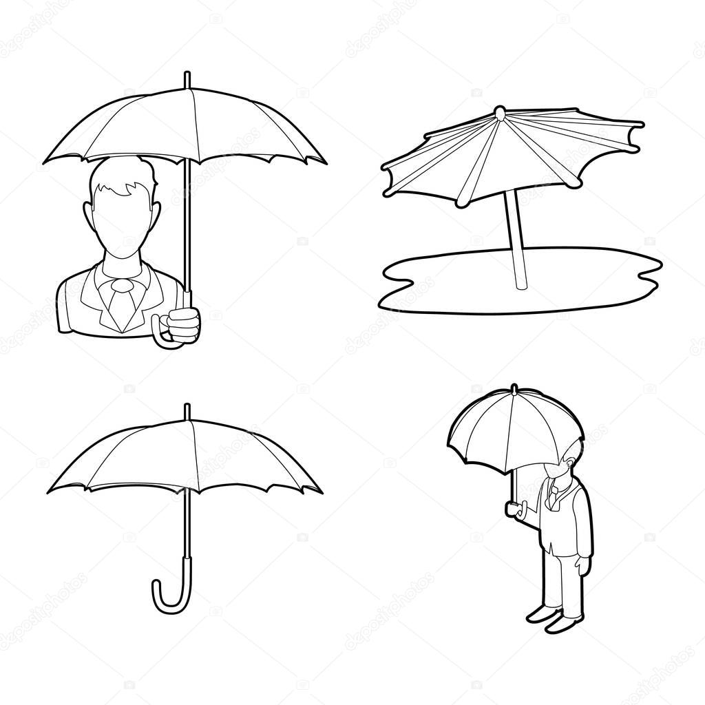 Umbrella icon set, outline style
