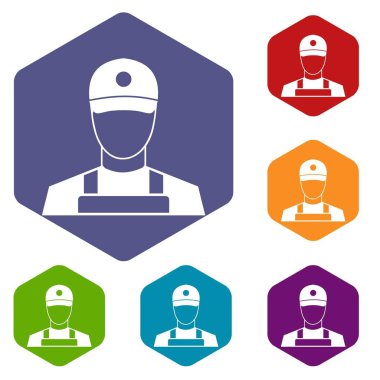 Bir erkekte bir kap ve üniforma Icons set