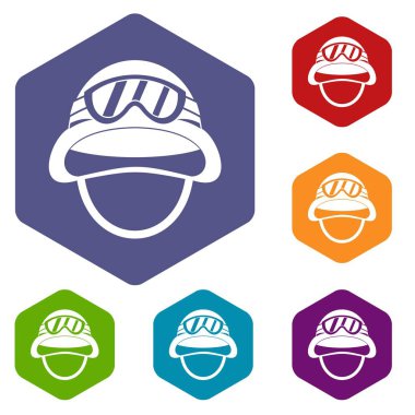 Askeri metal kask Icons set