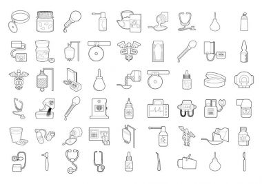 Tıbbi Araçlar simge seti, anahat stili