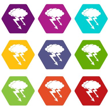 Renk altı yüzlü yıldırım bulut Icon set