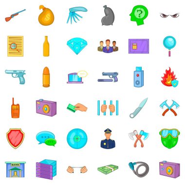 Soygun Icons set, karikatür tarzı