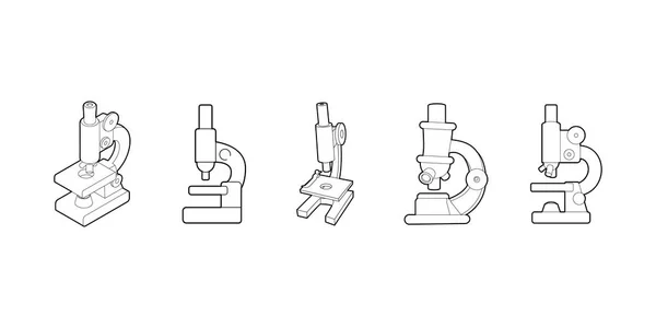 Conjunto de ícones de microscópio, estilo de contorno —  Vetores de Stock