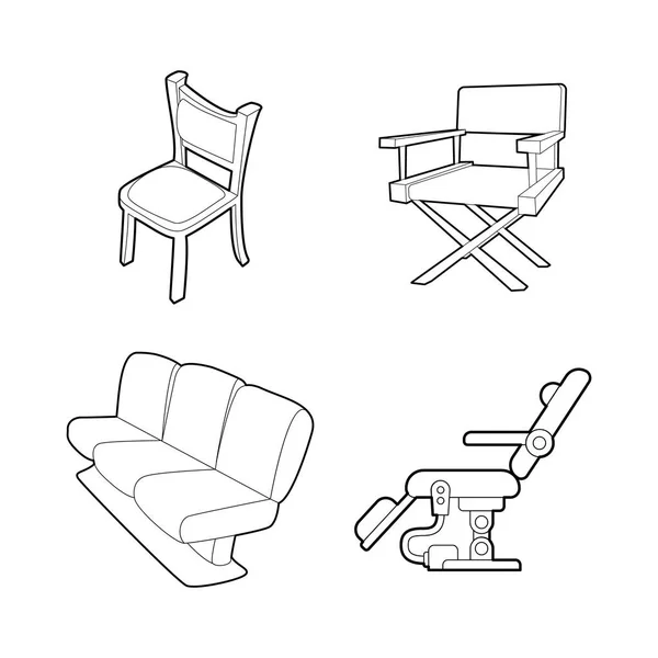 Conjunto de iconos de silla, estilo de esquema — Vector de stock